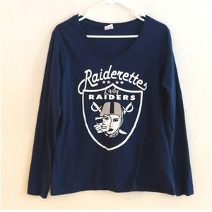 Raiders Raiderettes Football NFL Navy Blue Long Sleeve V-Neck Shirt - Size L